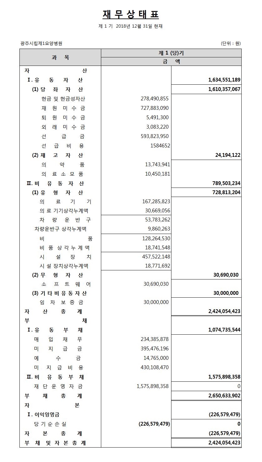 2018년 재무상태표